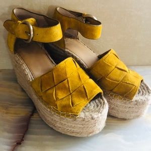 Marc Fisher mustard suede platform wedges